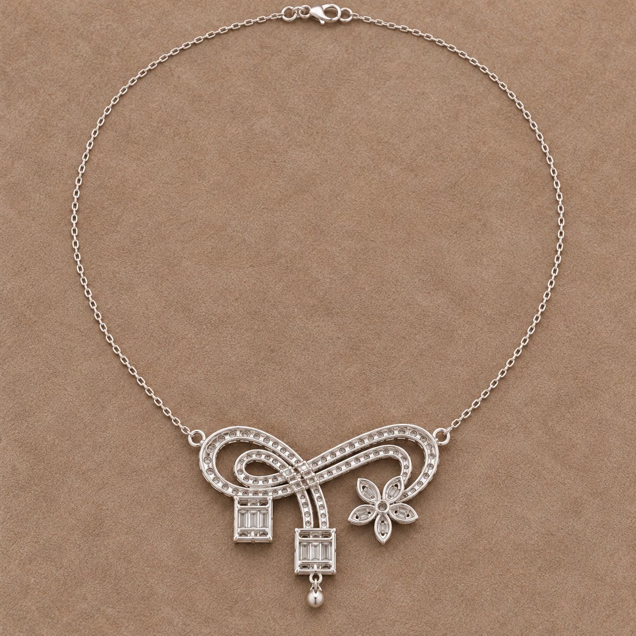 Eternal Bloom 3.011 CT Infinity Floral Diamond Pearl Necklace