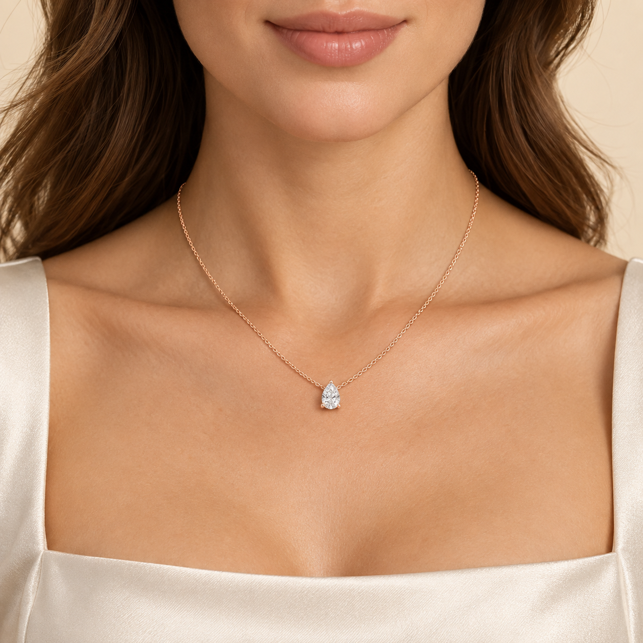 Luna Teardrop 3.07 CT Pear Solitaire Diamond Necklace