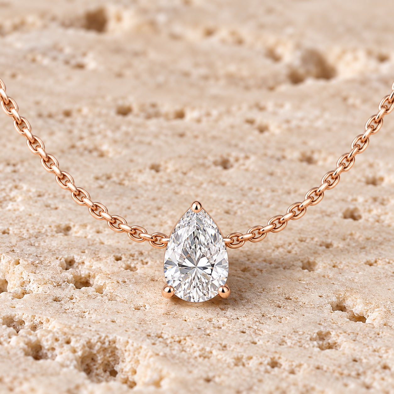 Luna Teardrop 3.07 CT Pear Solitaire Diamond Necklace