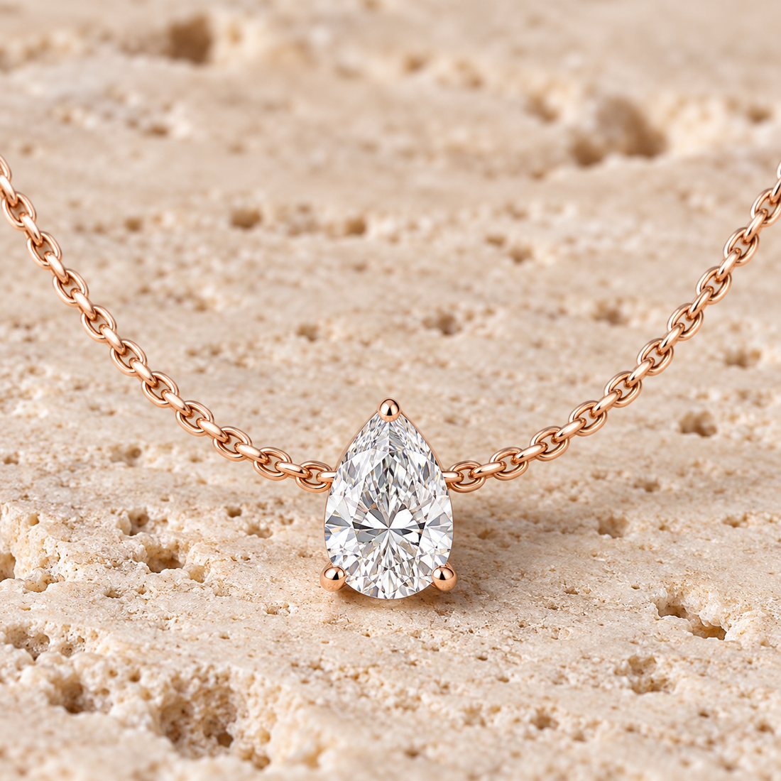 Luna Teardrop 3.07 CT Pear Solitaire Diamond Necklace