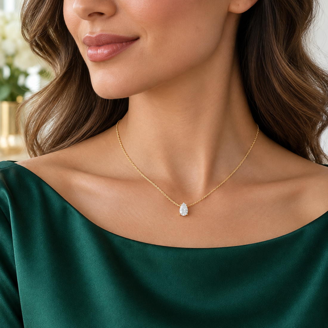 Luna Teardrop 3.07 CT Pear Solitaire Diamond Necklace