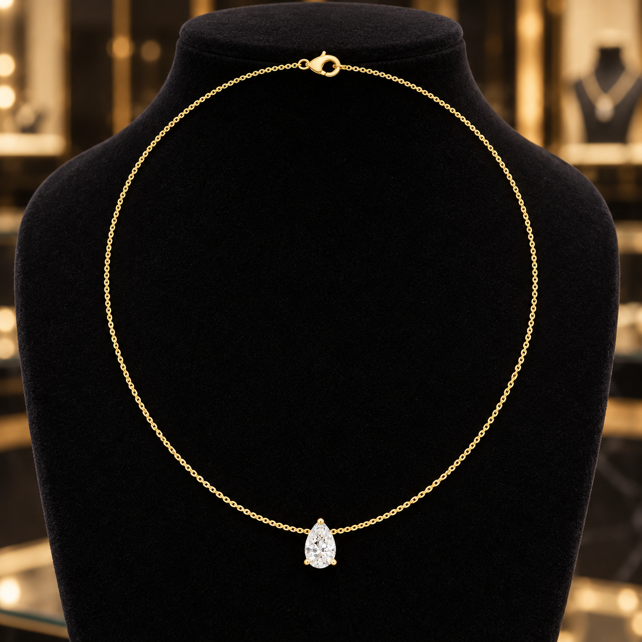 Luna Teardrop 3.07 CT Pear Solitaire Diamond Necklace