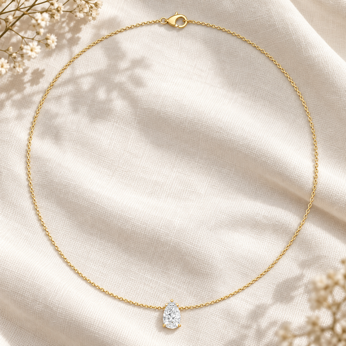 Luna Teardrop 3.07 CT Pear Solitaire Diamond Necklace
