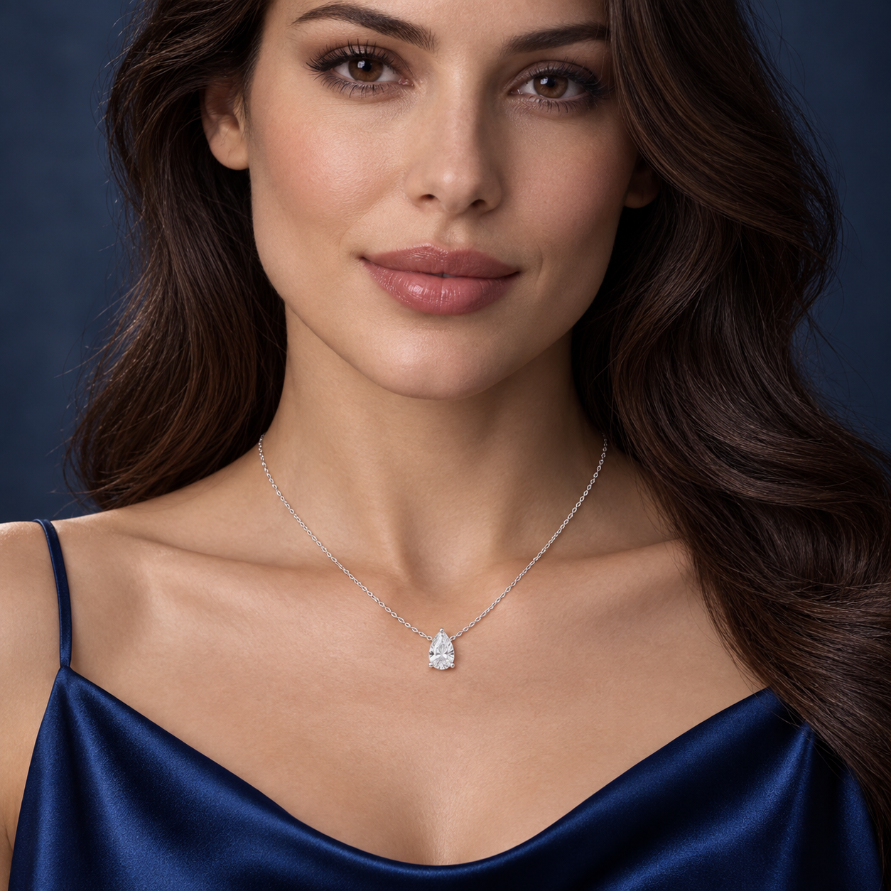 Luna Teardrop 3.07 CT Pear Solitaire Diamond Necklace