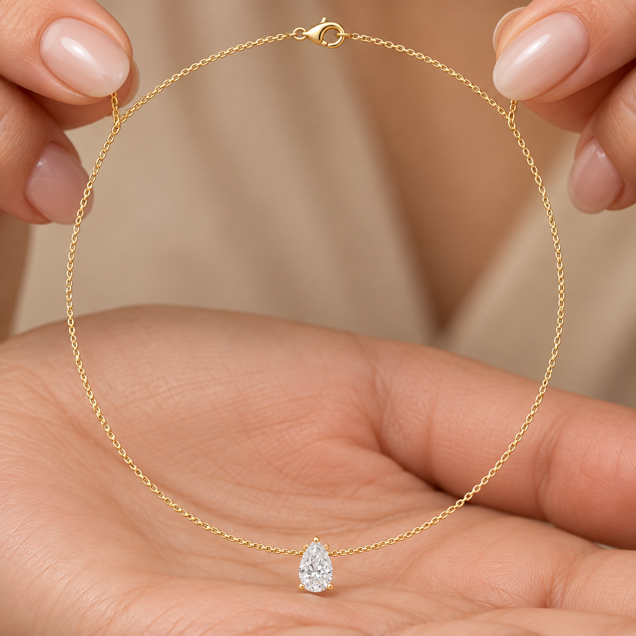 Luna Teardrop 3.07 CT Pear Solitaire Diamond Necklace