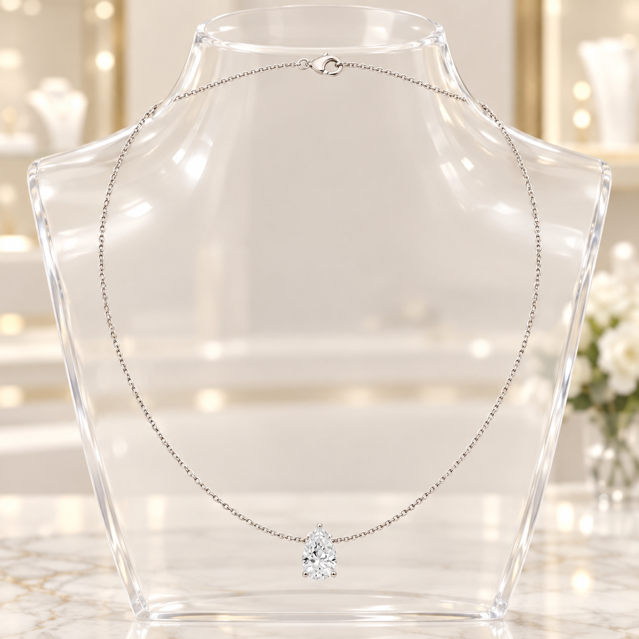 Luna Teardrop 3.07 CT Pear Solitaire Diamond Necklace