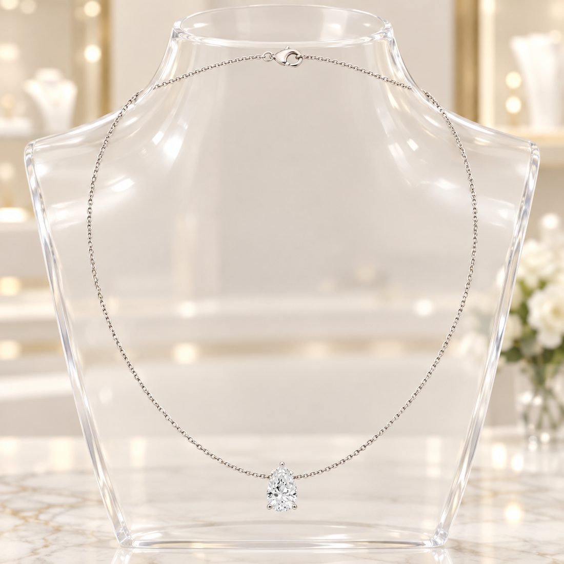 Luna Teardrop 3.07 CT Pear Solitaire Diamond Necklace
