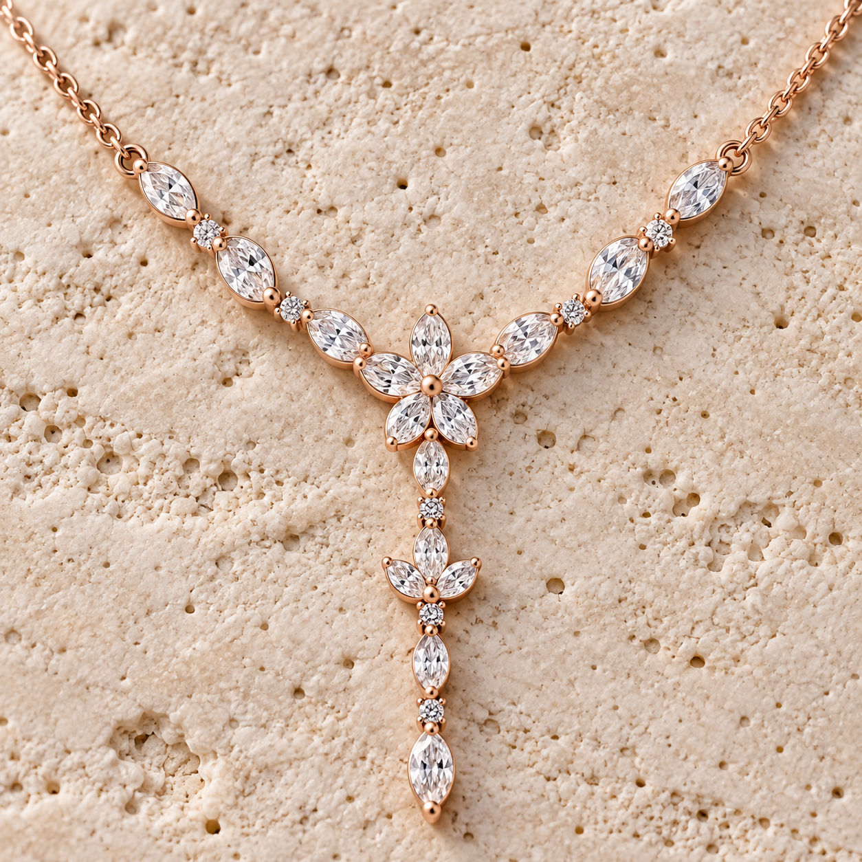 Elara Vine 0.392 CT Floral Diamond Pearl Y Necklace