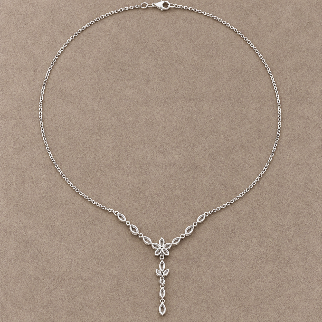 Elara Vine 0.392 CT Floral Diamond Pearl Y Necklace