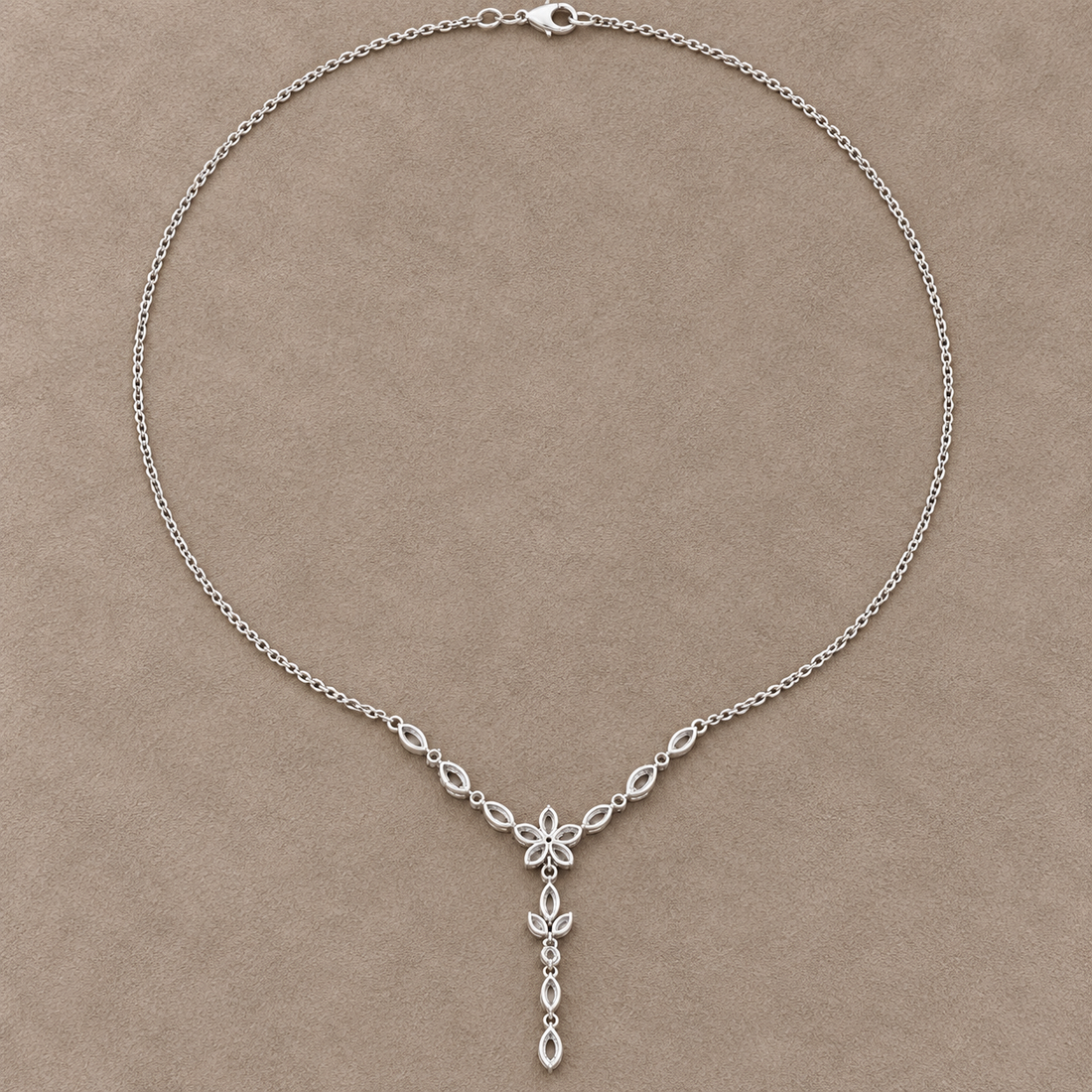 Elara Vine 0.392 CT Floral Diamond Pearl Y Necklace