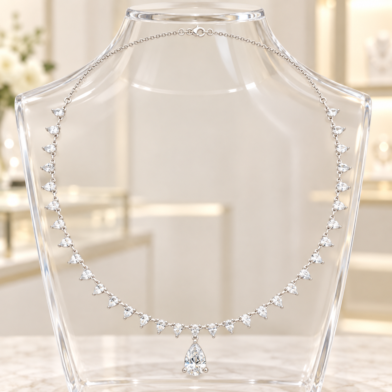 Aurelia Cascade 9.02 CT Pear Diamond Fringe Necklace