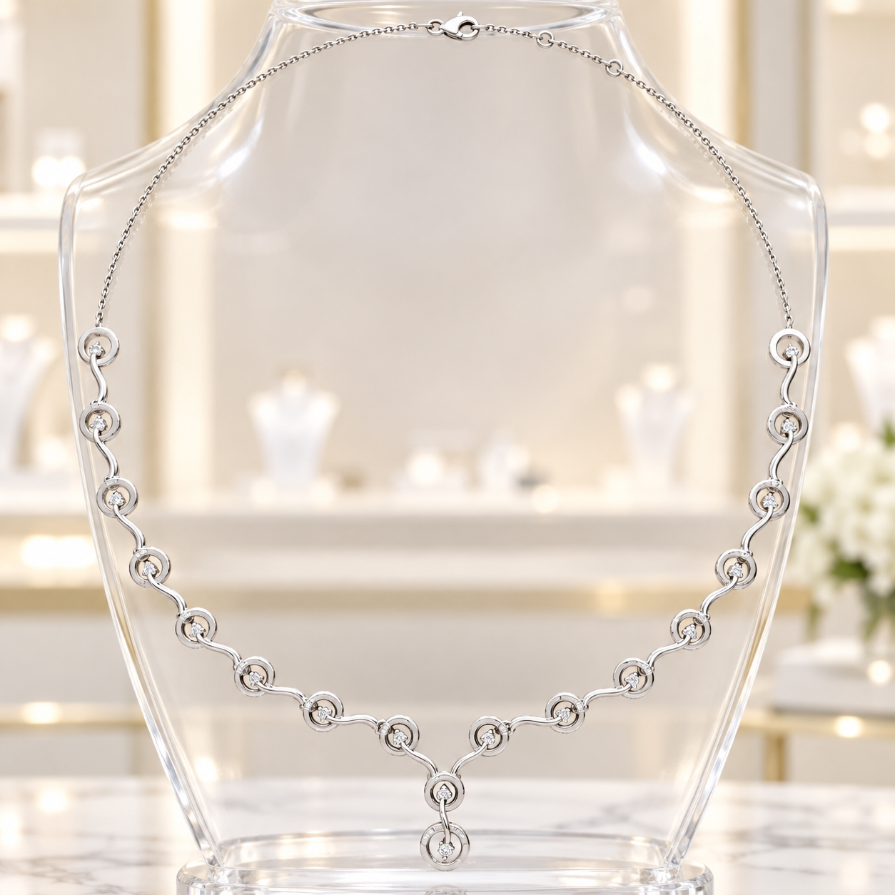 Seraphine Swirl 1.465 CT Diamond Link Y Necklace