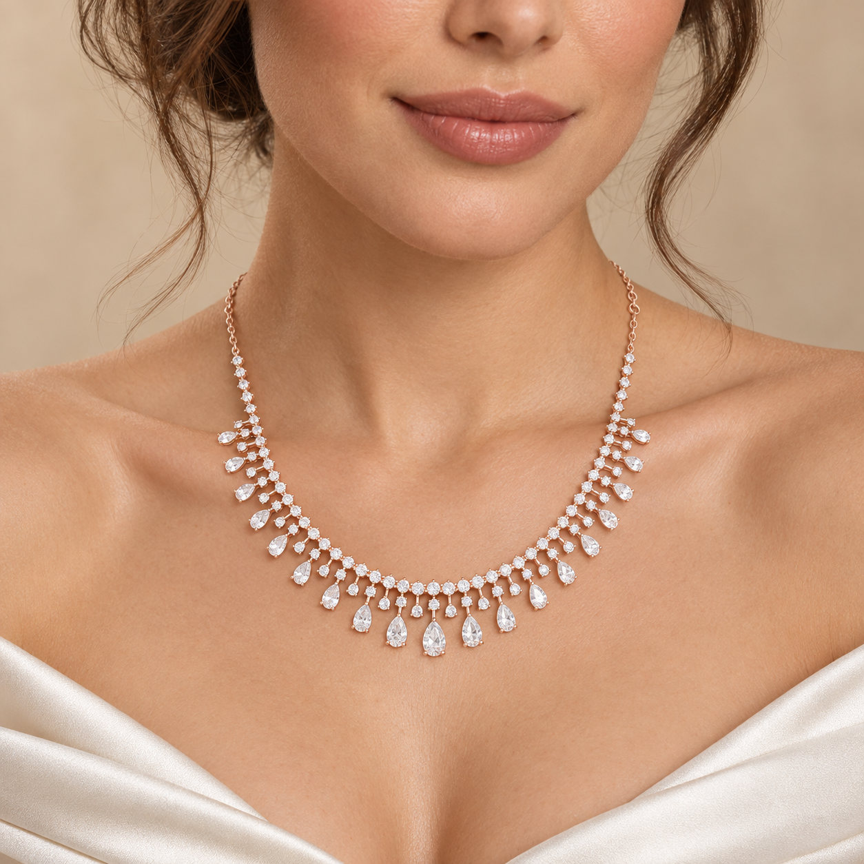 Regal Rainfall 13.535 CT Pear & Round Lab-Grown Diamond Fringe Necklace