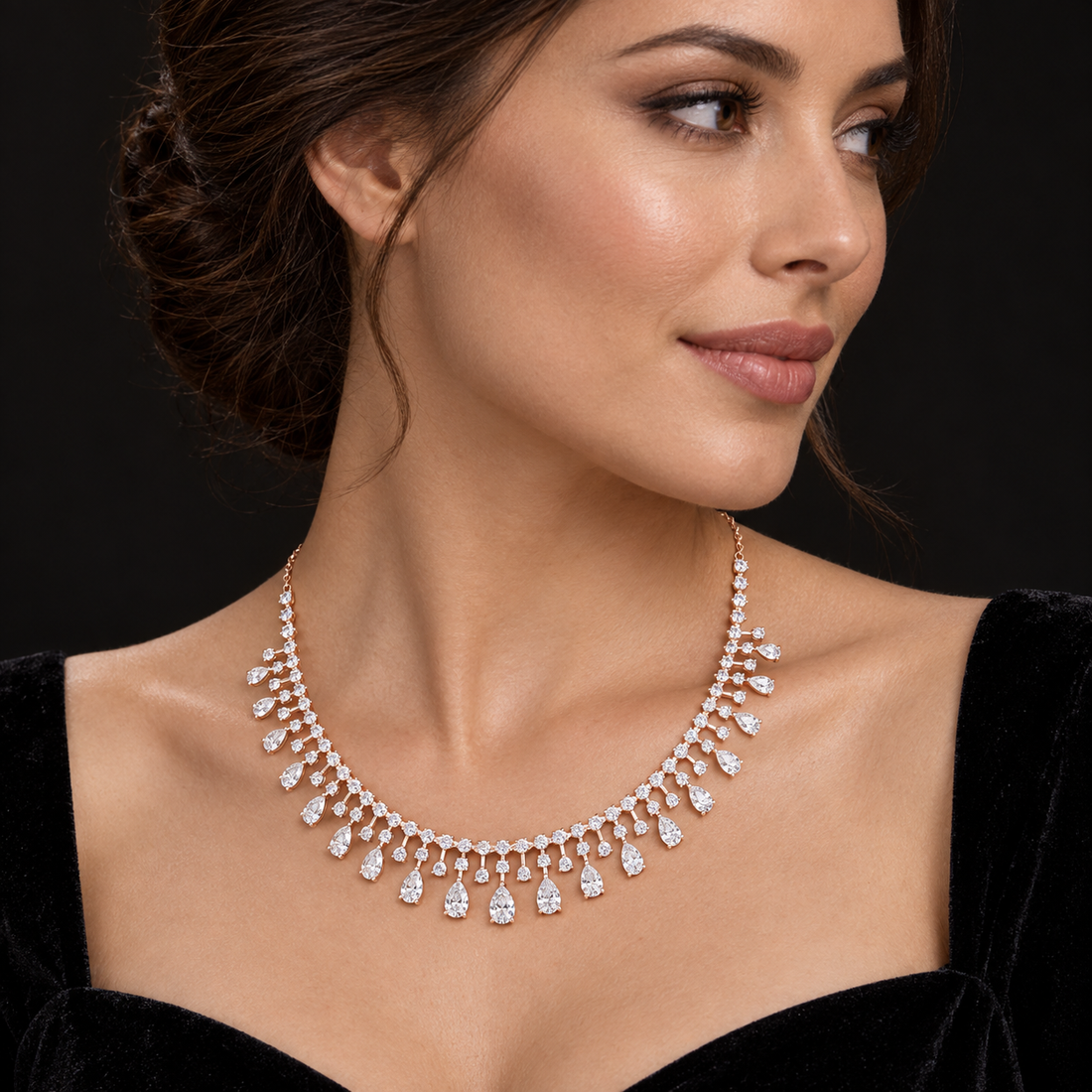 Regal Rainfall 13.535 CT Pear & Round Lab-Grown Diamond Fringe Necklace