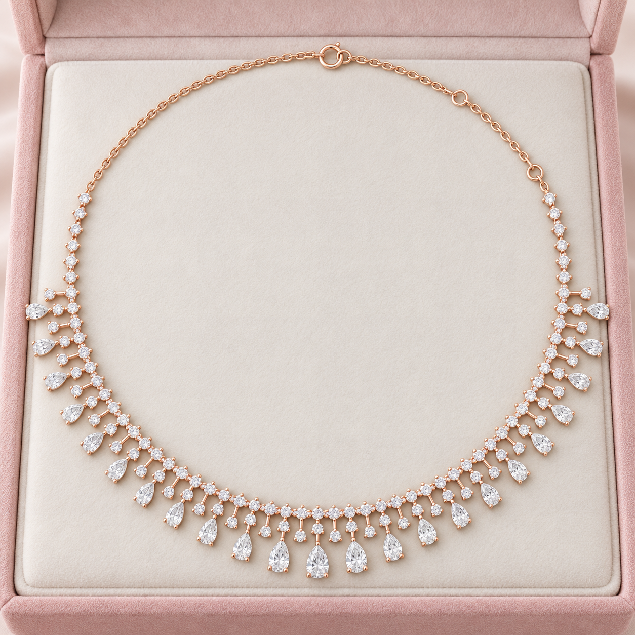 Regal Rainfall 13.535 CT Pear & Round Lab-Grown Diamond Fringe Necklace
