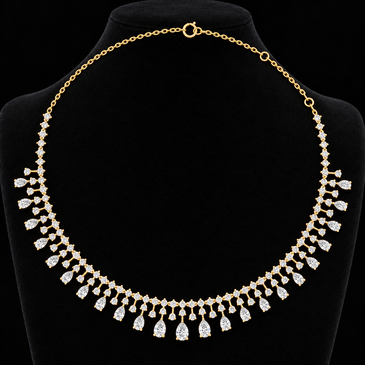Regal Rainfall 13.535 CT Pear & Round Lab-Grown Diamond Fringe Necklace