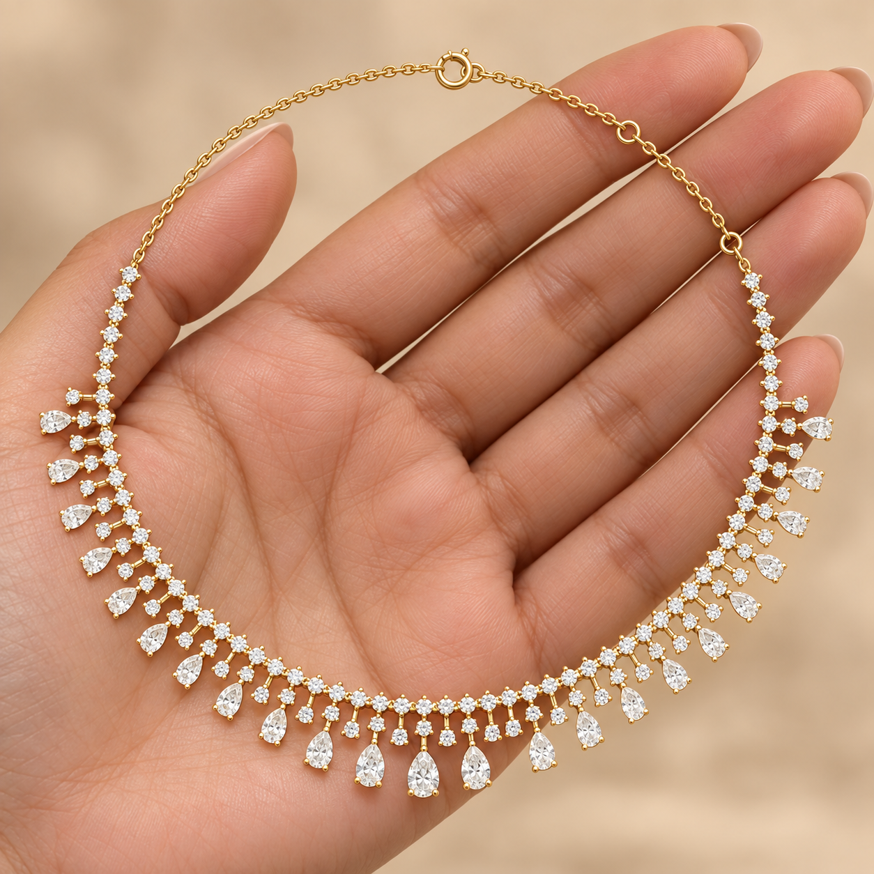 Regal Rainfall 13.535 CT Pear & Round Lab-Grown Diamond Fringe Necklace