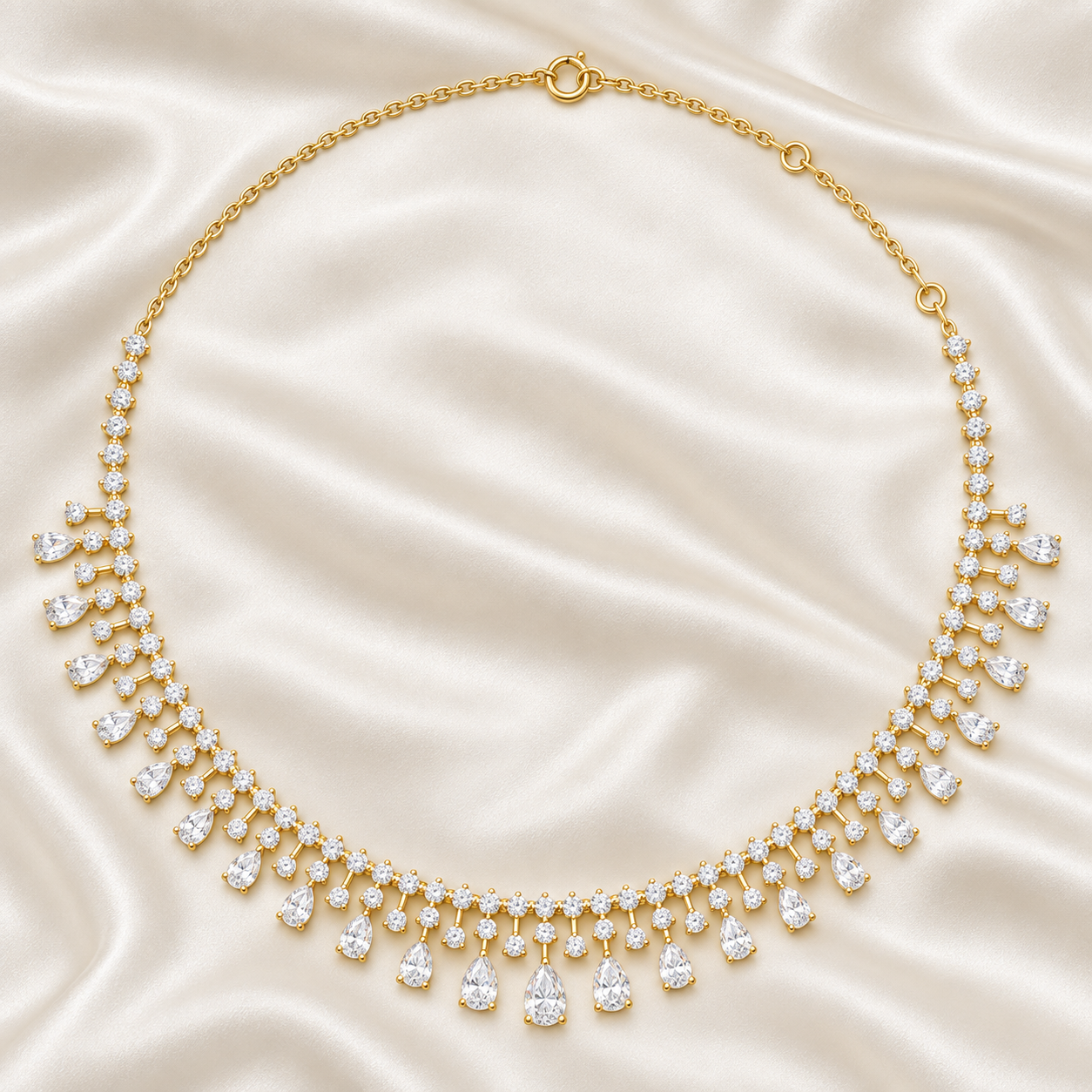 Regal Rainfall 13.535 CT Pear & Round Lab-Grown Diamond Fringe Necklace