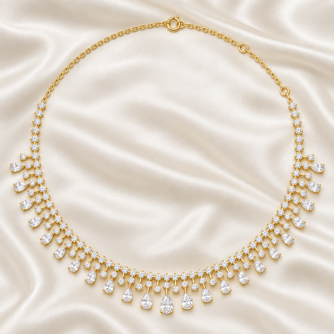Regal Rainfall 13.535 CT Pear & Round Lab-Grown Diamond Fringe Necklace