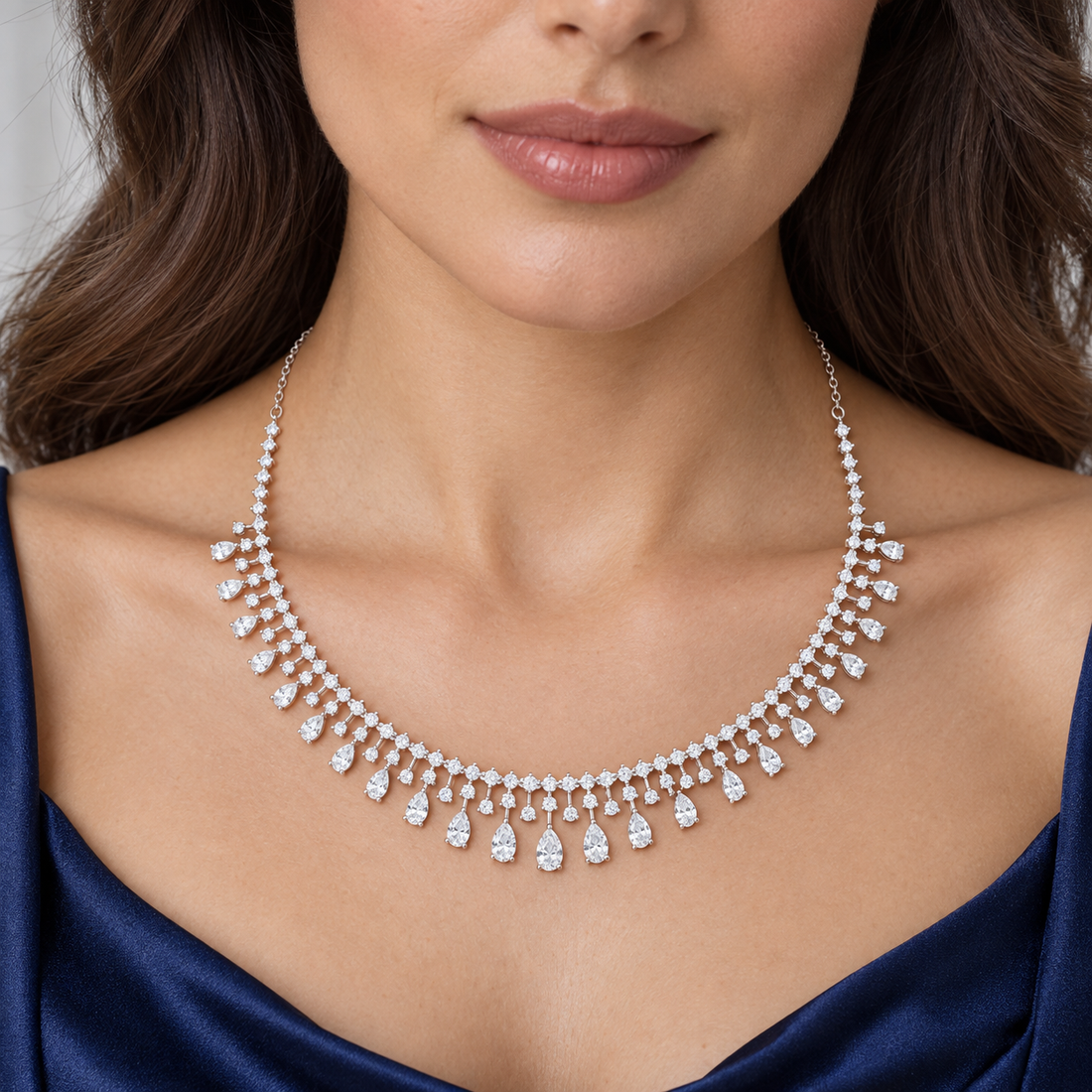 Regal Rainfall 13.535 CT Pear & Round Lab-Grown Diamond Fringe Necklace
