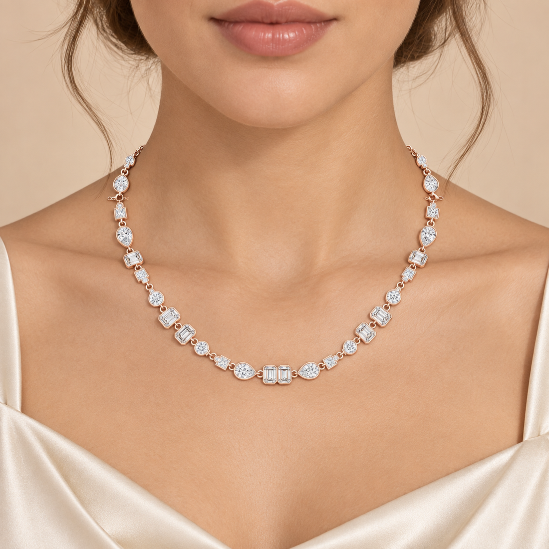 Mosaic Majesty 5.49 CT Multi-Shape Lab-Grown Diamond Bezel Necklace