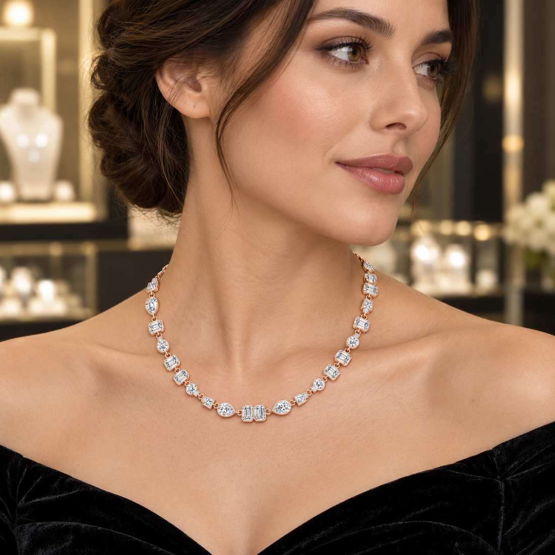Mosaic Majesty 5.49 CT Multi-Shape Lab-Grown Diamond Bezel Necklace