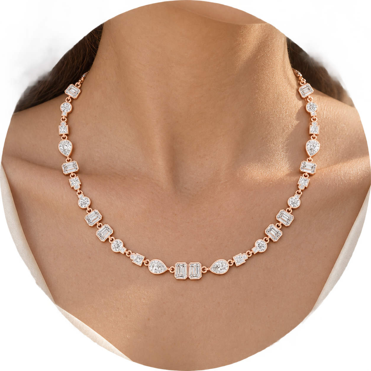 Mosaic Majesty 5.49 CT Multi-Shape Lab-Grown Diamond Bezel Necklace