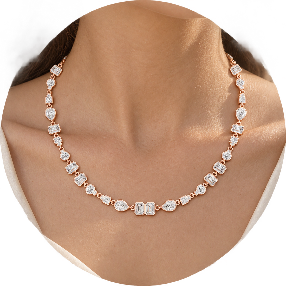 Mosaic Majesty 5.49 CT Multi-Shape Lab-Grown Diamond Bezel Necklace