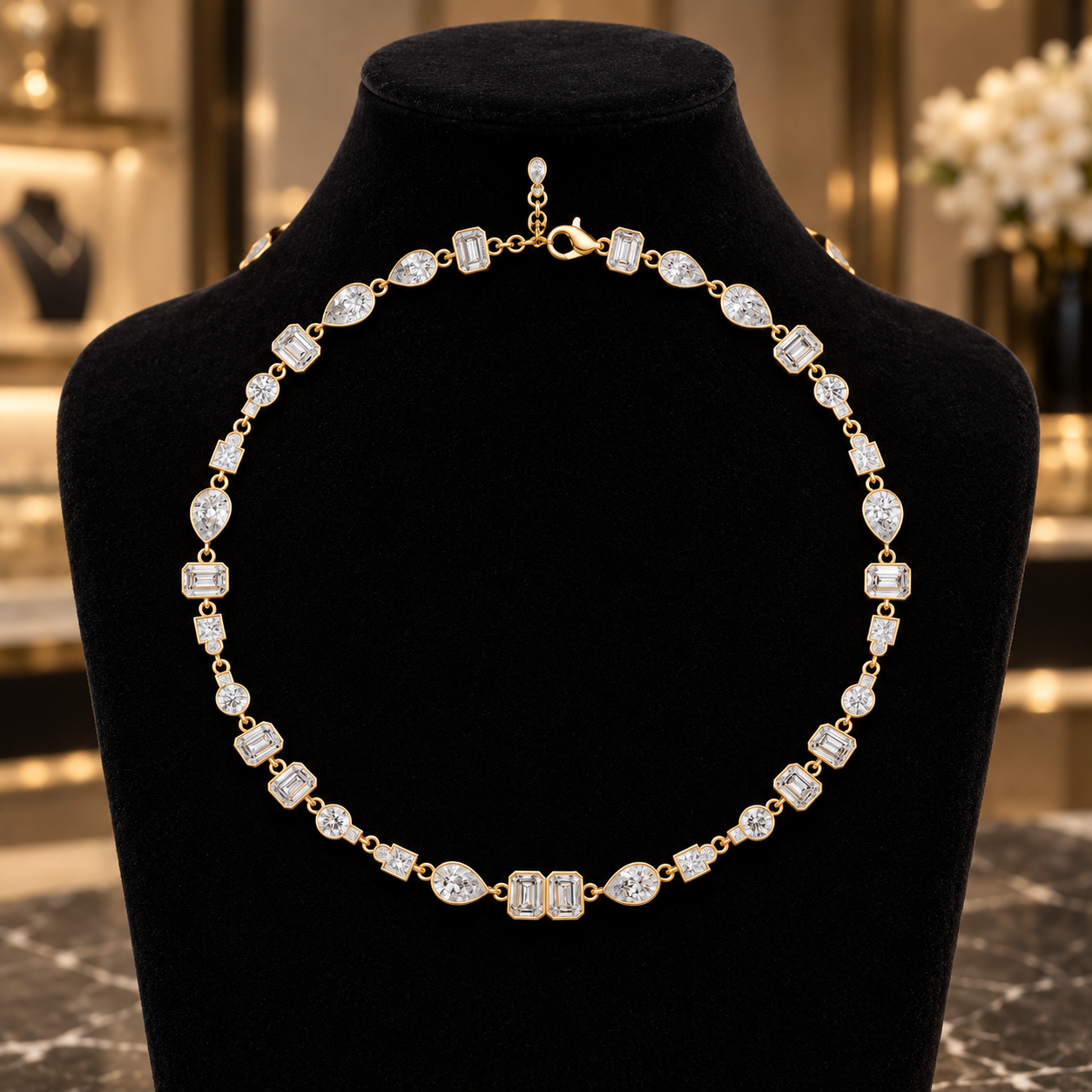 Mosaic Majesty 5.49 CT Multi-Shape Lab-Grown Diamond Bezel Necklace