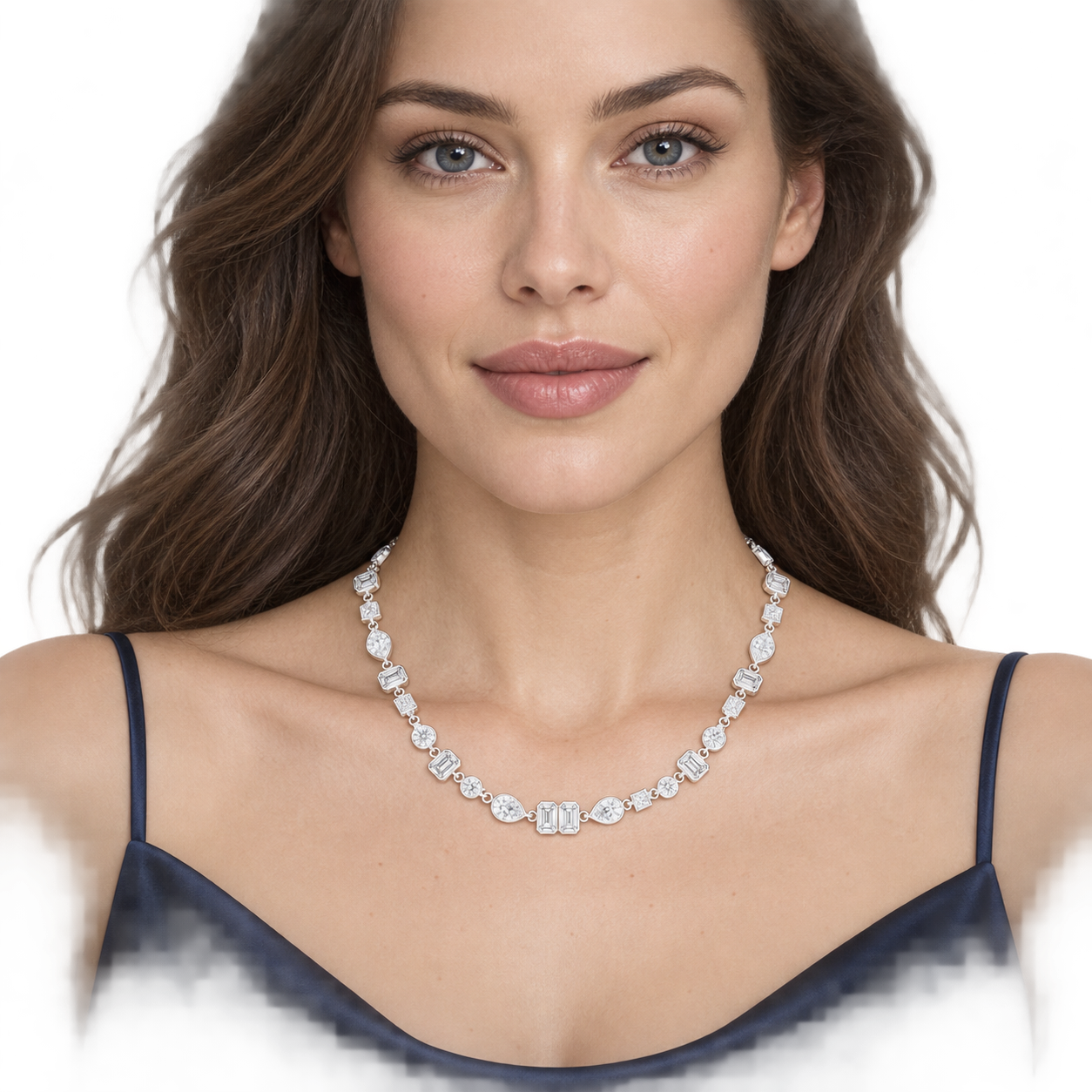 Eternal Sprout Diamond Circle leaf Pendant Necklace with four round stones Gift for Her