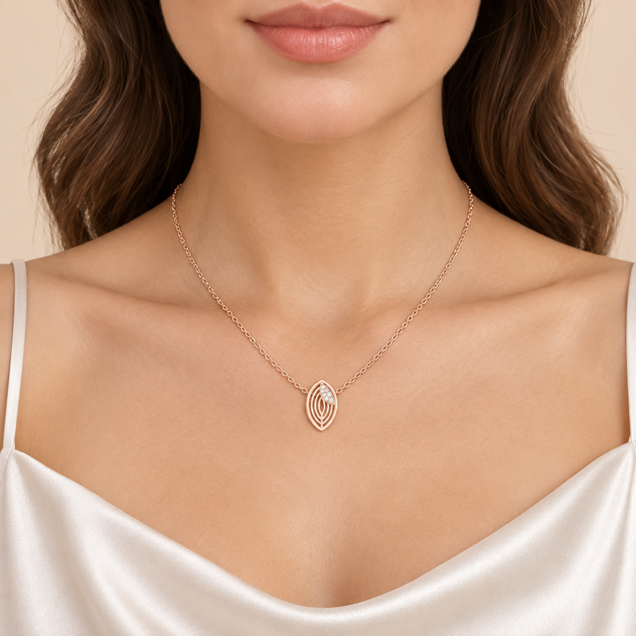 Whispering Leaf Diamond Pendant Necklace 9K, 14K or 18K gold — a dainty nature-inspired gift .