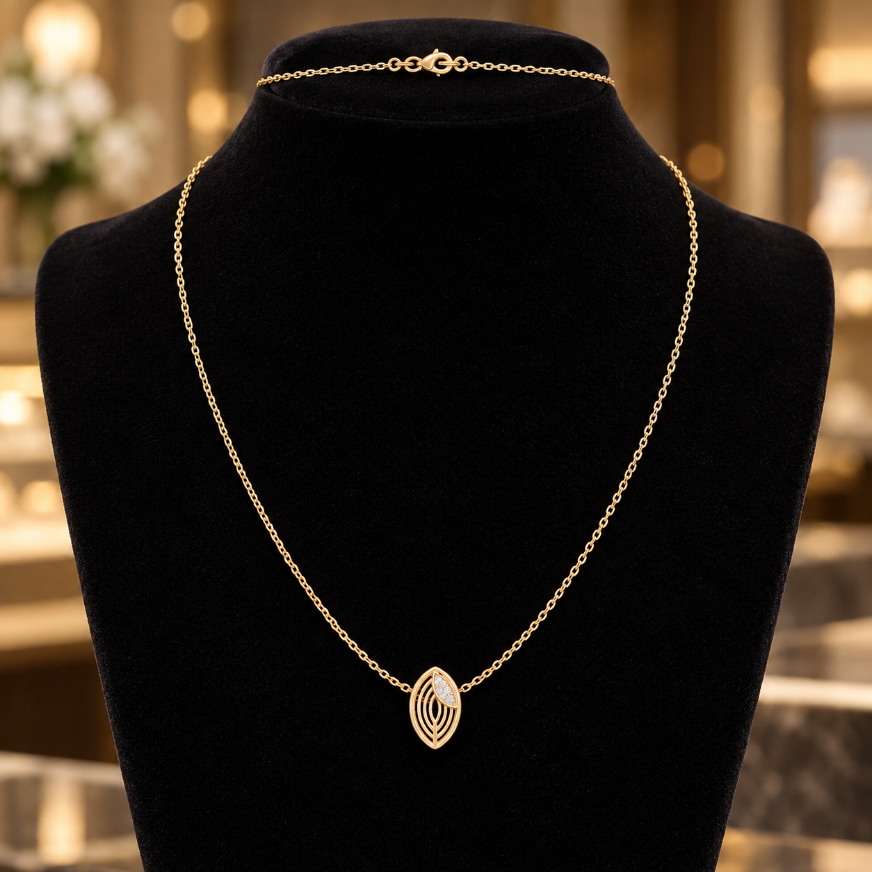 Whispering Leaf Diamond Pendant Necklace 9K, 14K or 18K gold — a dainty nature-inspired gift .