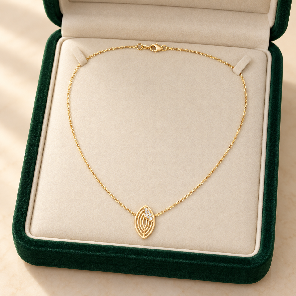 Whispering Leaf Diamond Pendant Necklace 9K, 14K or 18K gold — a dainty nature-inspired gift .