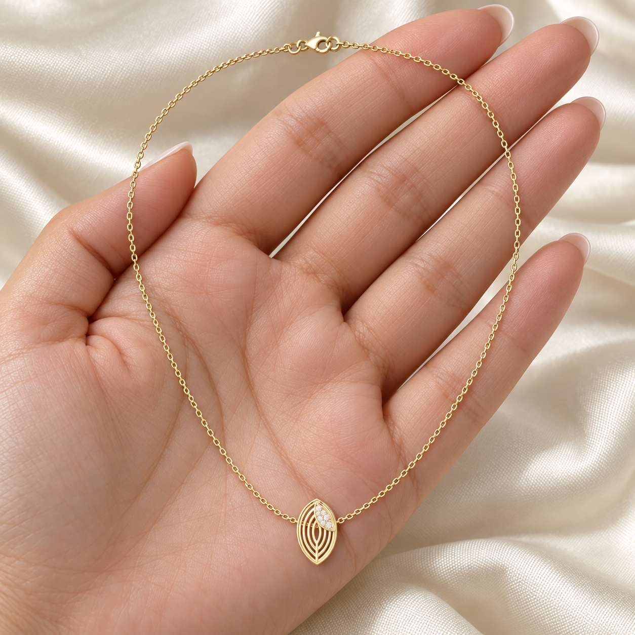 Whispering Leaf Diamond Pendant Necklace 9K, 14K or 18K gold — a dainty nature-inspired gift .