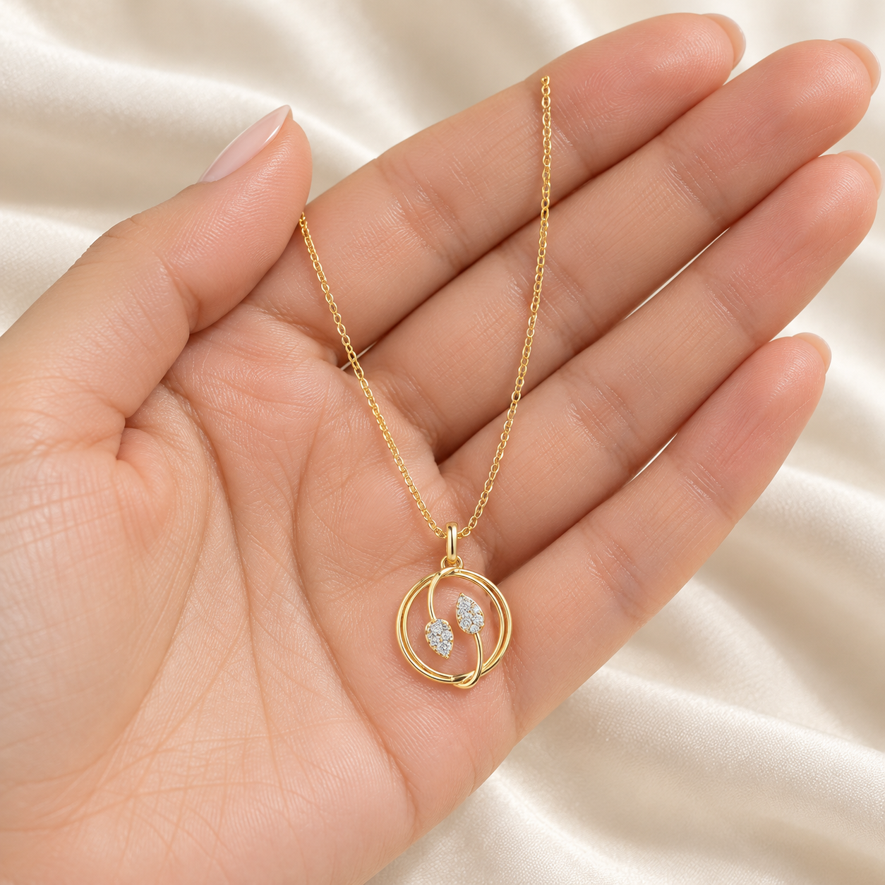0.094 CTW Leaf Diamond Pendant Necklace in 14K & 18K Gold
