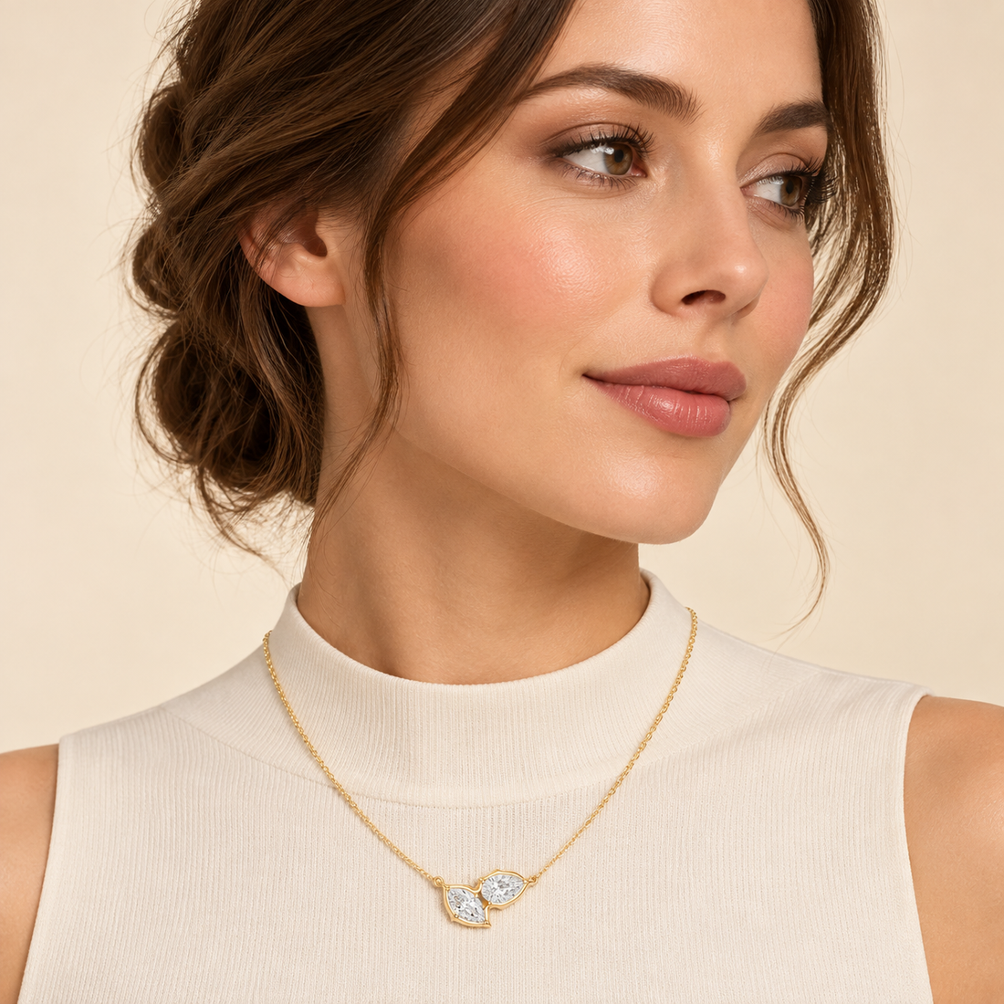 Pear & Marquise Diamond Leaf Pendant in 14K & 18K Gold
