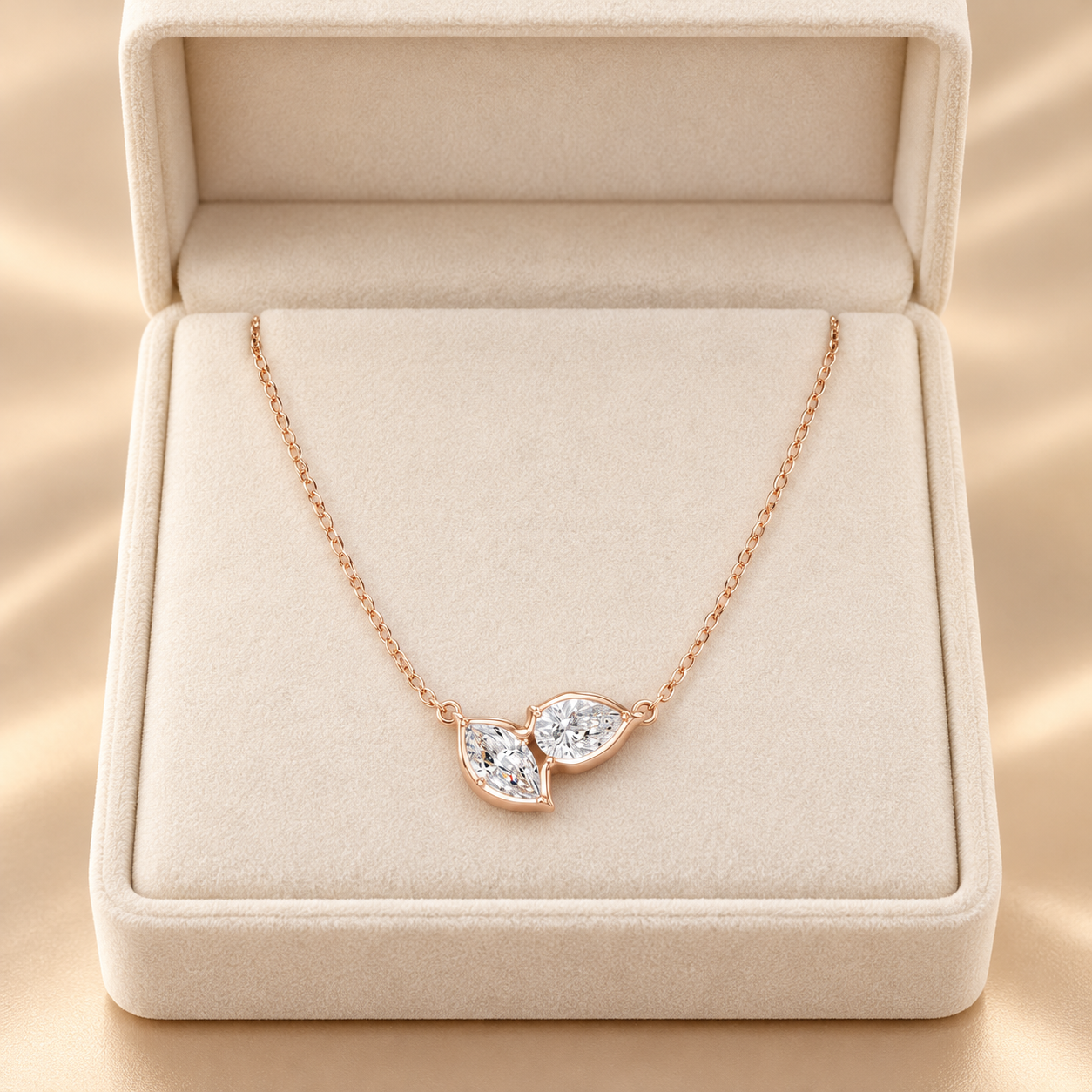 Pear & Marquise Diamond Leaf Pendant in 14K & 18K Gold