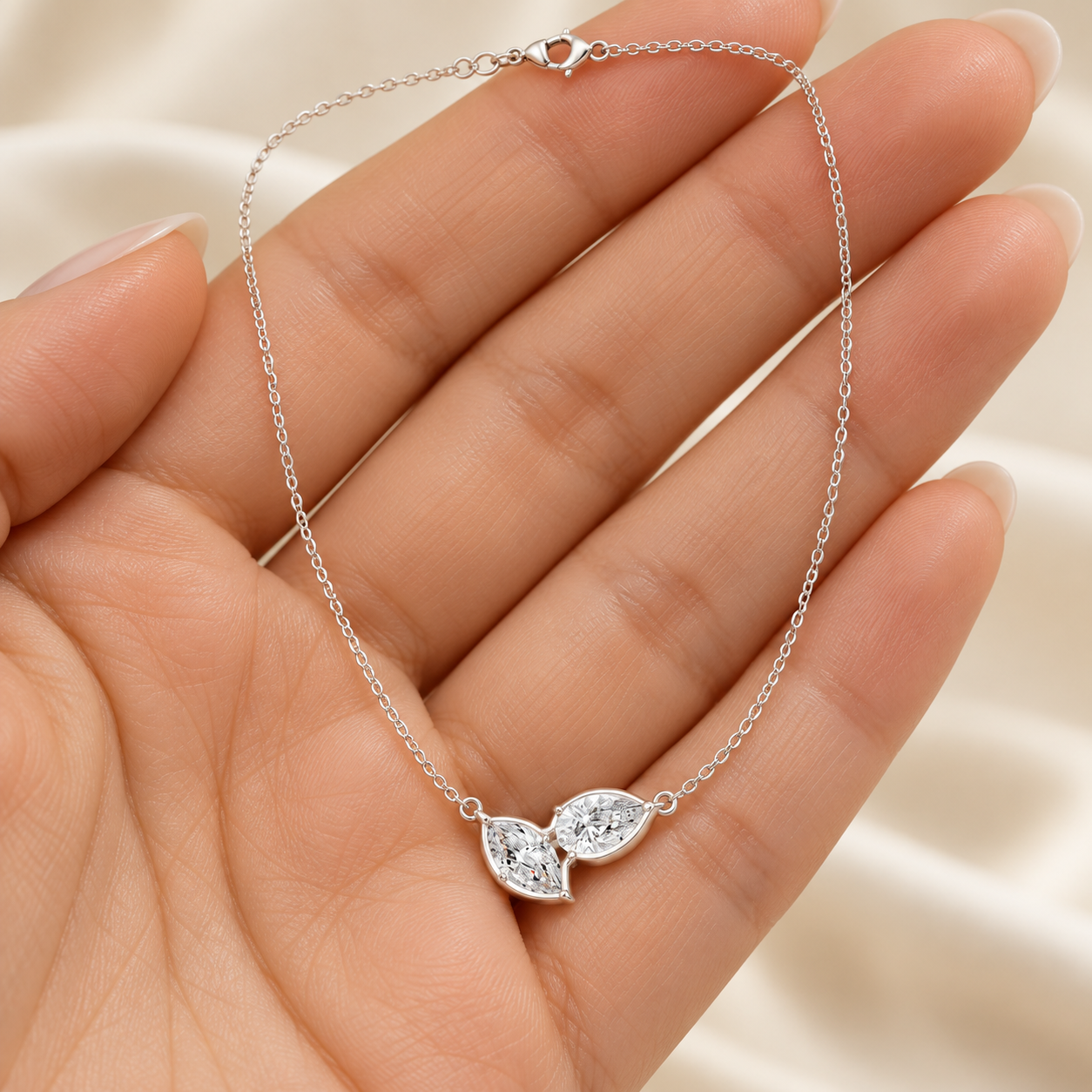 Pear & Marquise Diamond Leaf Pendant in 14K & 18K Gold