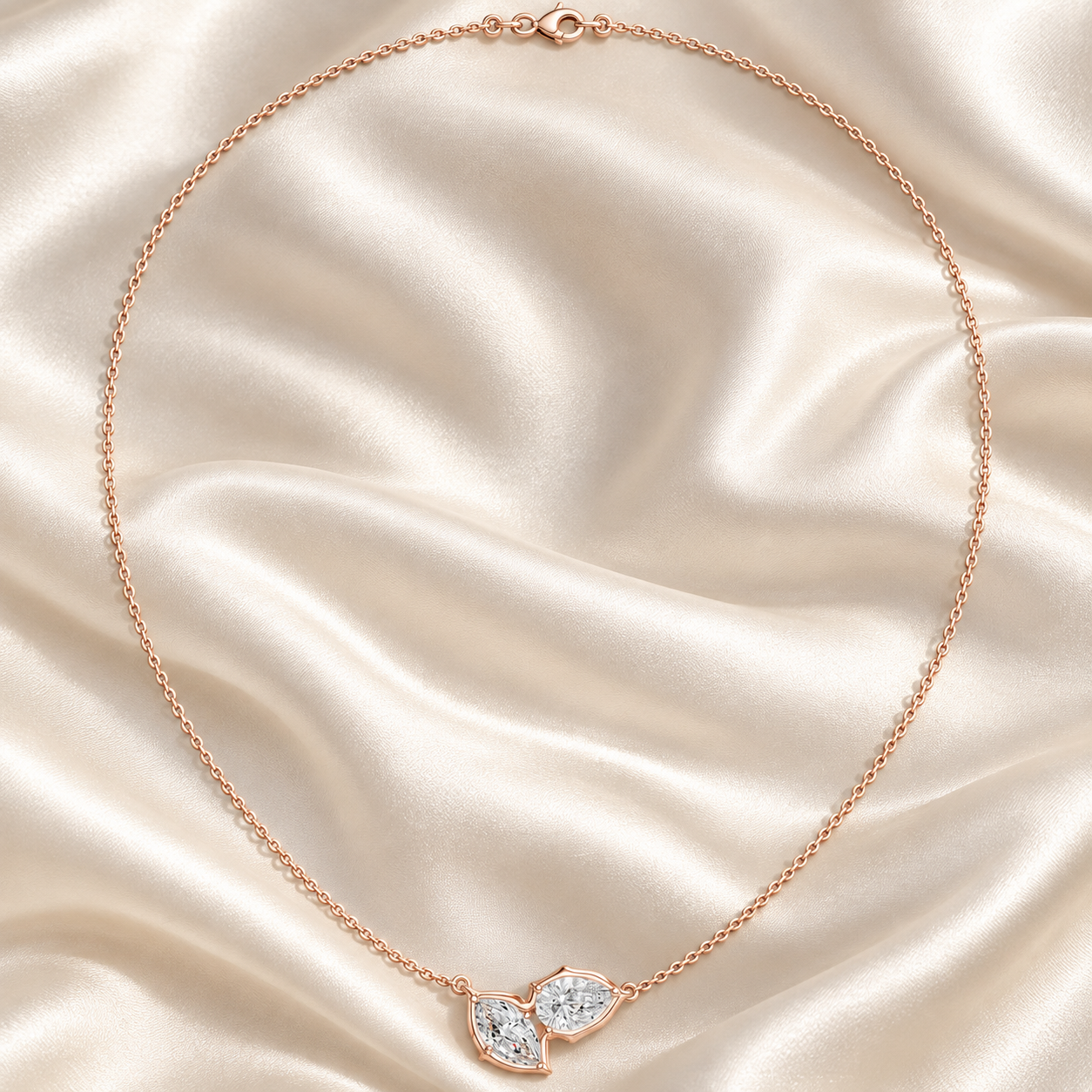 Pear & Marquise Diamond Leaf Pendant in 14K & 18K Gold