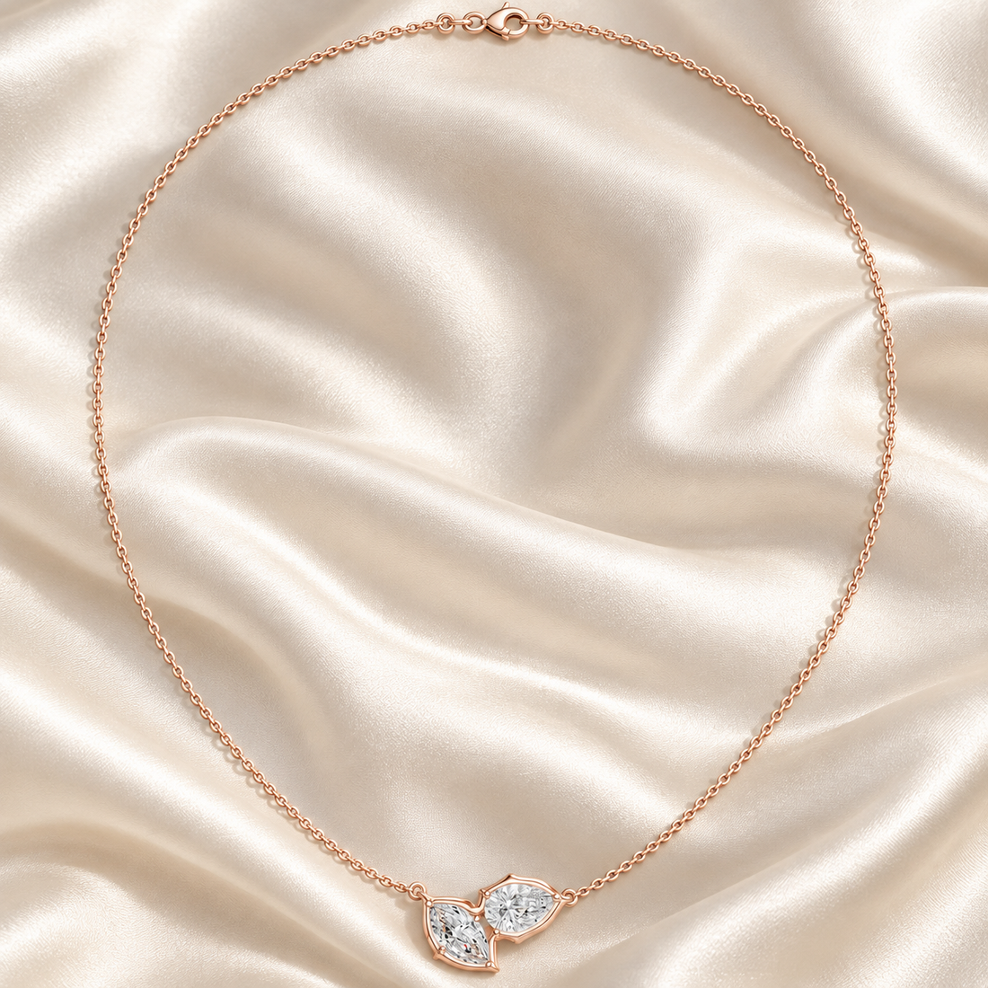 Pear & Marquise Diamond Leaf Pendant in 14K & 18K Gold