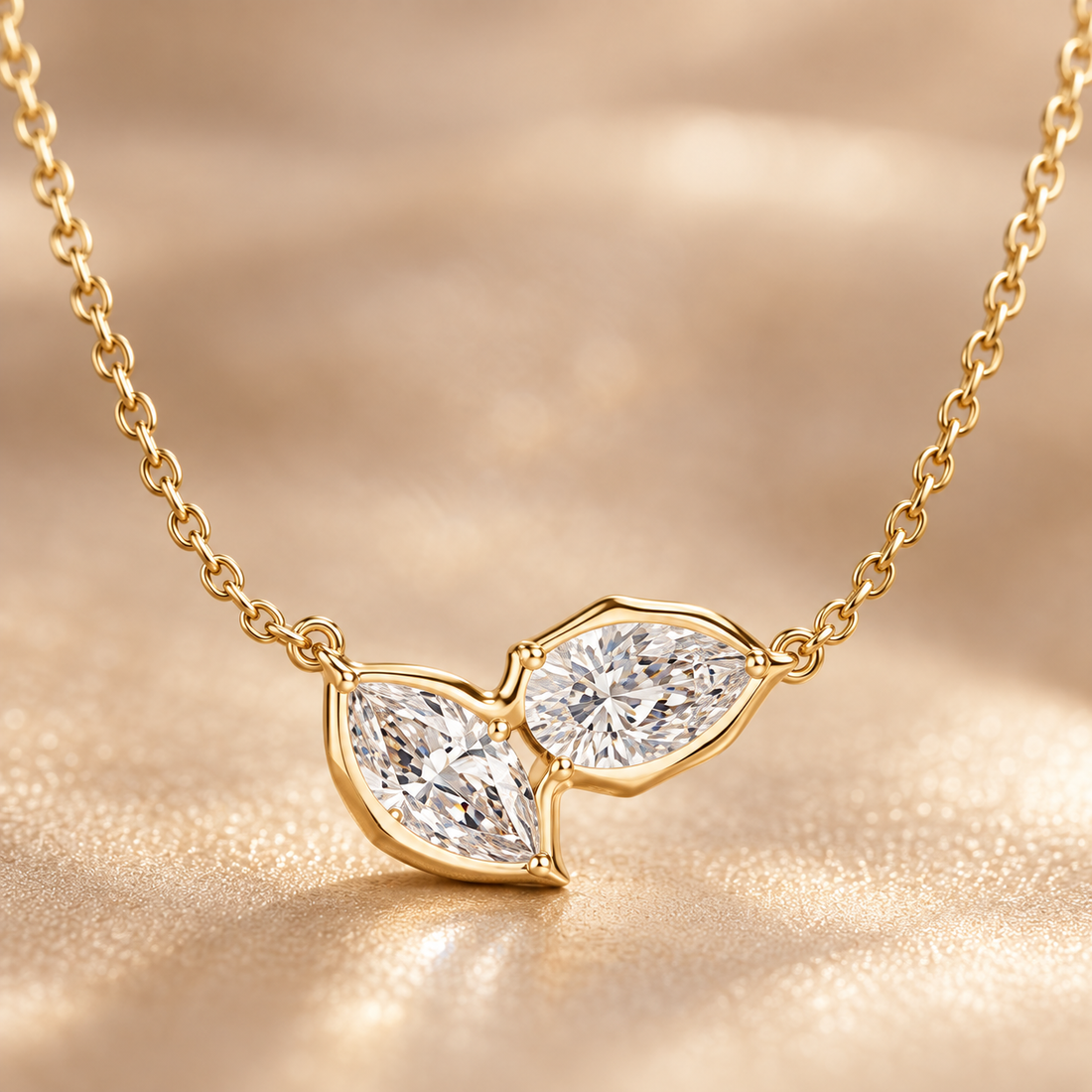 Pear & Marquise Diamond Leaf Pendant in 14K & 18K Gold