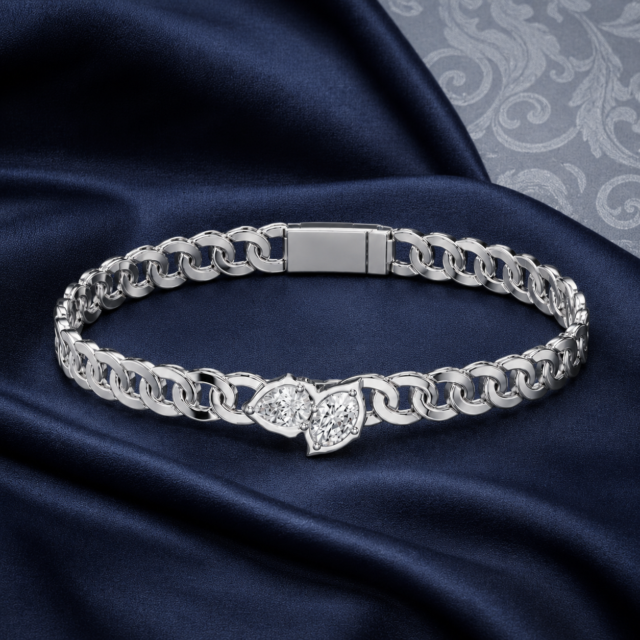 1.03 CTW Pear & Oval Diamond Men’s Bracelet in 14K & 18K Gold