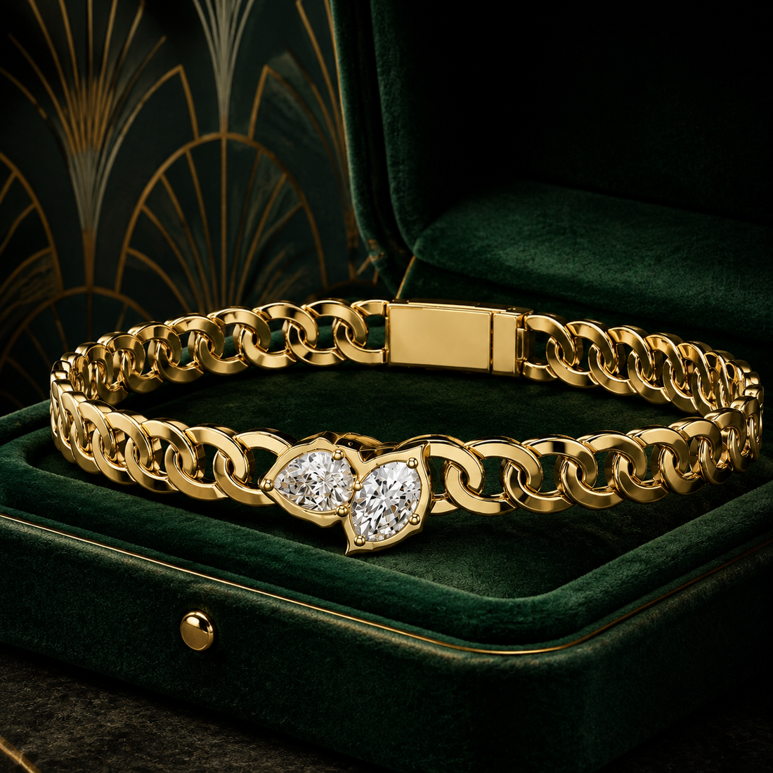 1.03 CTW Pear & Oval Diamond Men’s Bracelet in 14K & 18K Gold