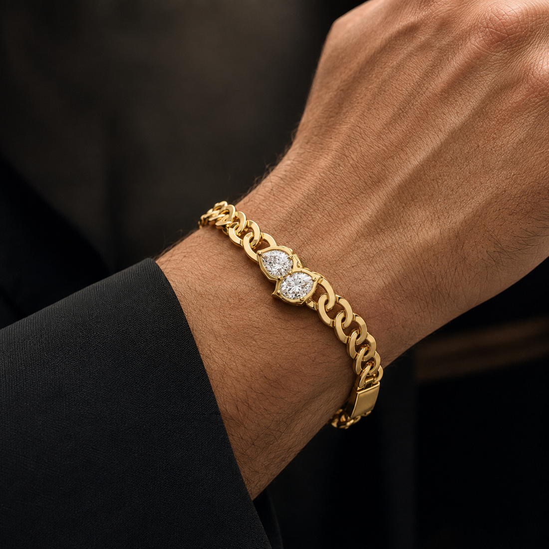 1.03 CTW Pear & Oval Diamond Men’s Bracelet in 14K & 18K Gold