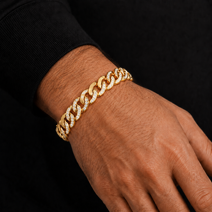 1.10 CTW Pave Diamond Cuban Link Men’s Bracelet in 14K & 18K Gold