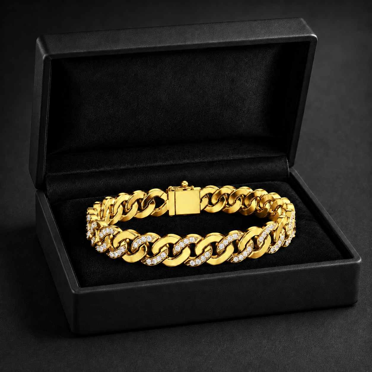 1.10 CTW Pave Diamond Cuban Link Men’s Bracelet in 14K & 18K Gold