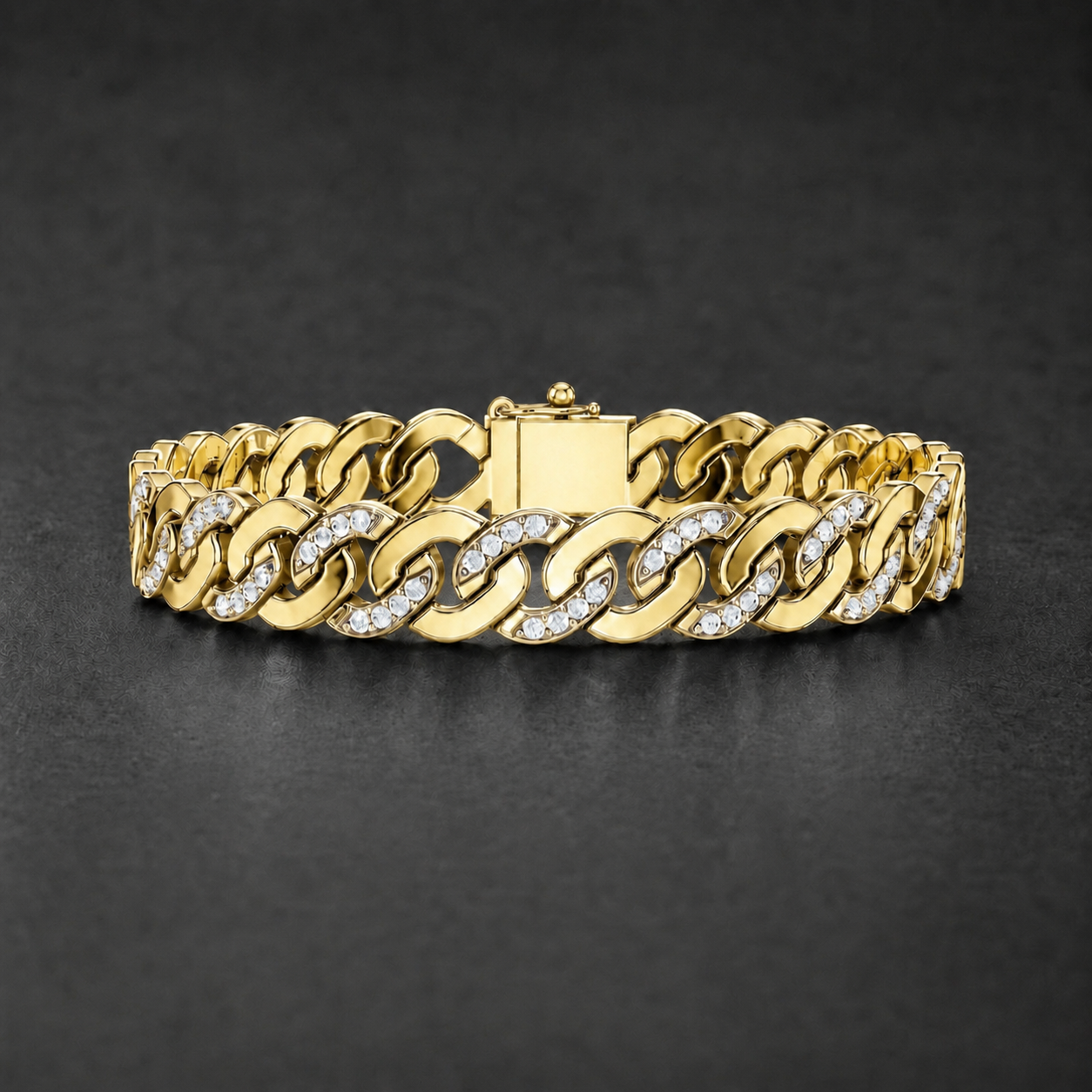 1.10 CTW Pave Diamond Cuban Link Men’s Bracelet in 14K & 18K Gold