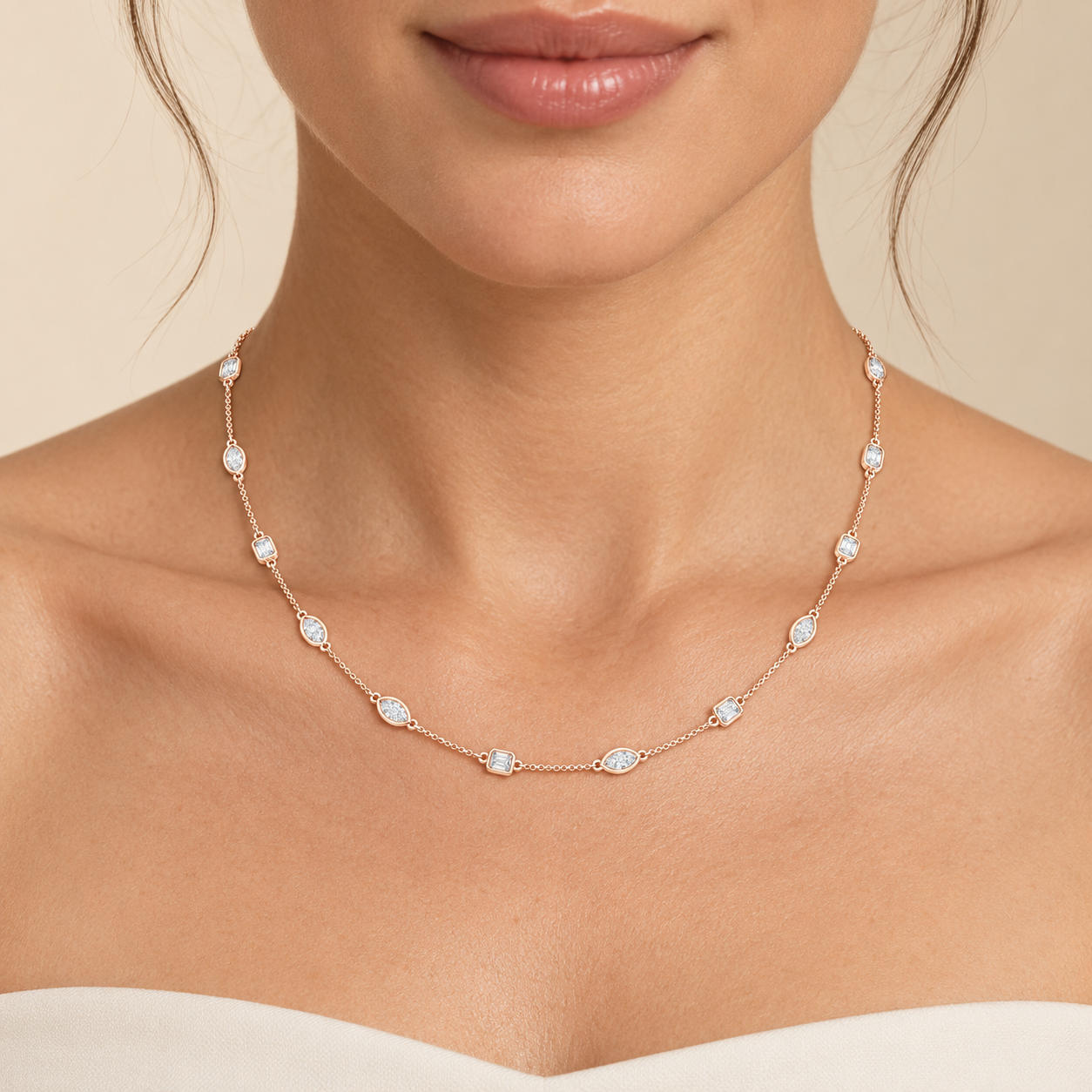 2.80 CTW Emerald & Marquise Diamond Necklace in 14K & 18K Gold