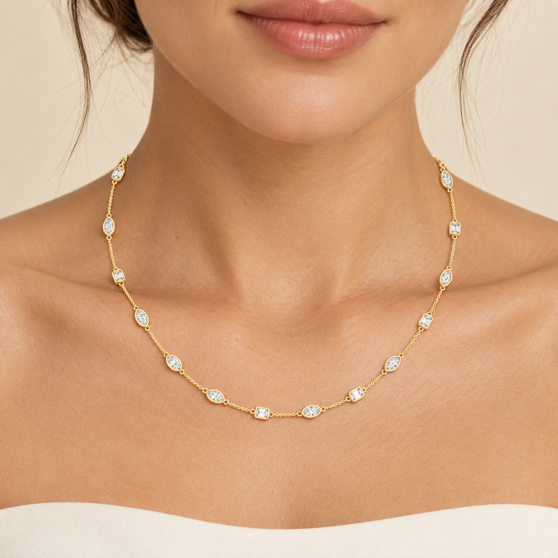 2.80 CTW Emerald & Marquise Diamond Necklace in 14K & 18K Gold