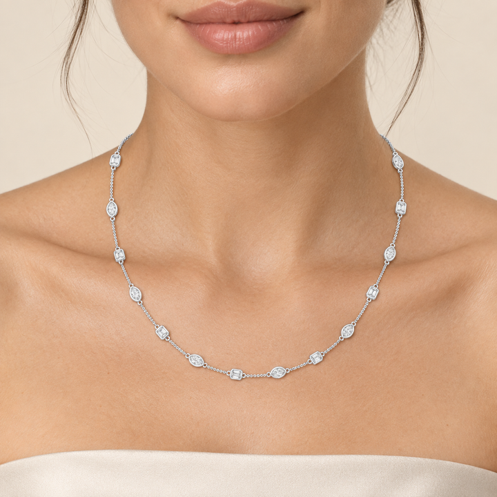 2.80 CTW Emerald & Marquise Diamond Necklace in 14K & 18K Gold